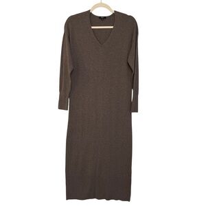 Rails Margo V Neck Knit Sweater Midi Dress Latte Brown XXS Cozy Neutral Chic